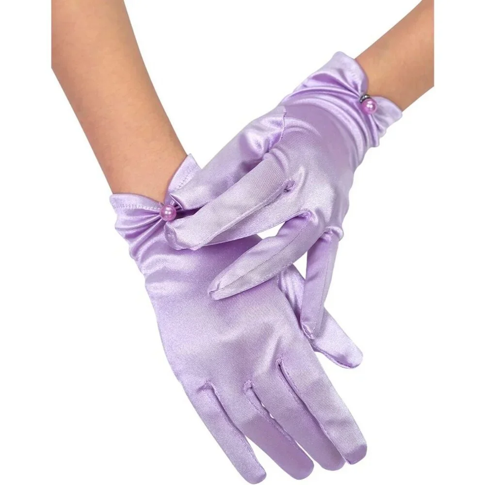 Women's Evening Lavender-Satin Short Lace Gloves Wrist Wedding Bridal Party
